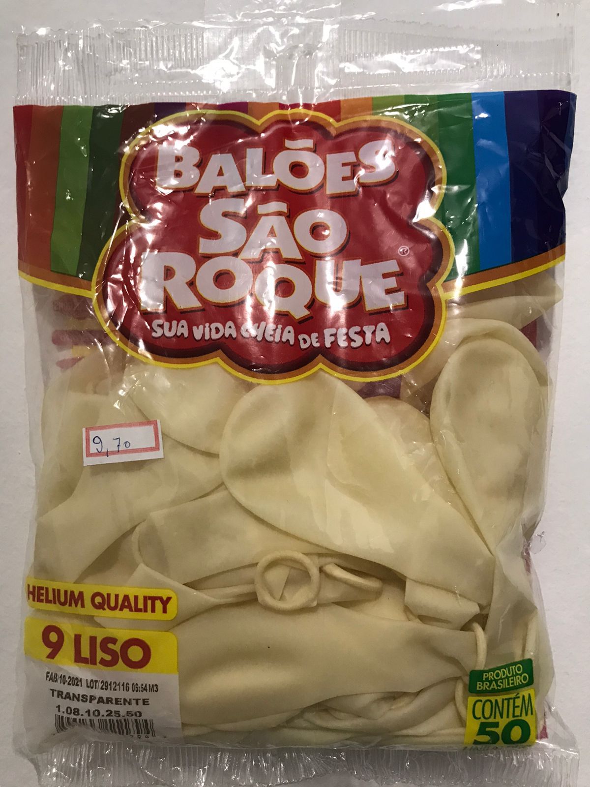 Balão São Roque Helium Quality- Transparente pacote com 50 unidades