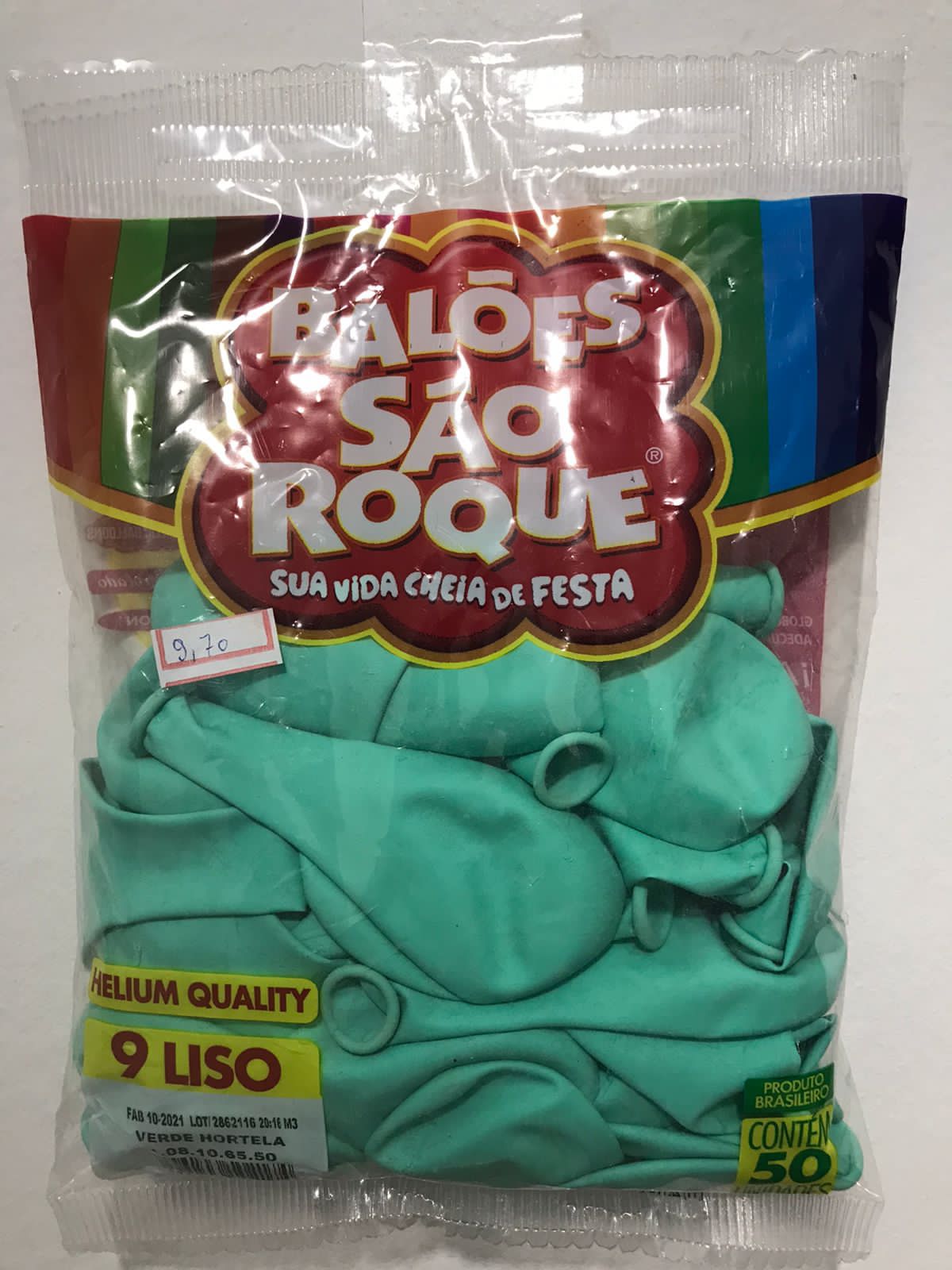 Balão São Roque Helium Quality- Verde Hortelã pacote com 50 unidades