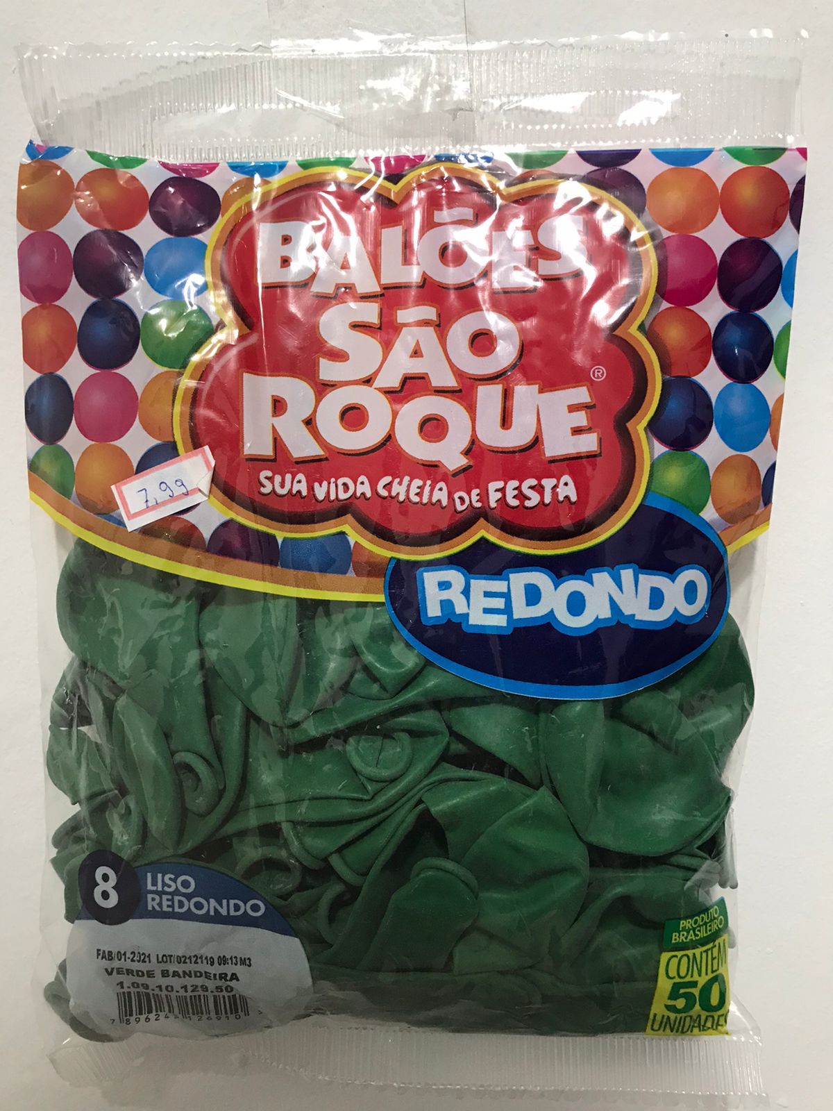 Balão São Roque Redondo- Verde Bandeira N°8 com 50 Unidades