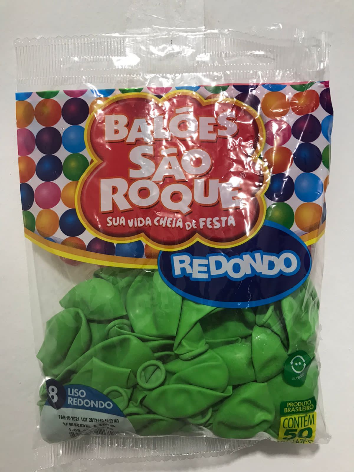 Balão São Roque Redondo- Verde Lima N°8 com 50 Unidades