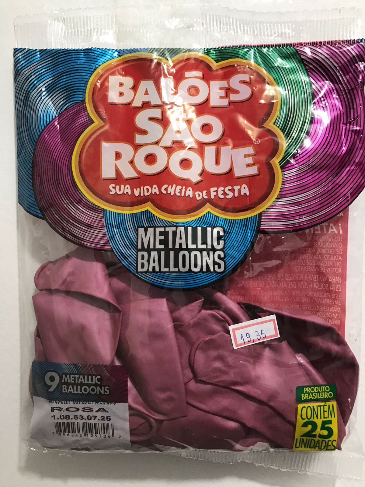Metallic Balloons rosa pacote c/ 25 unidades 9'' São roque
