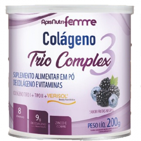 Colágeno Trio Complex3 - colágeno tipo l +Tipo ll + Verisol - Sabor frutas negras - Apisnutri