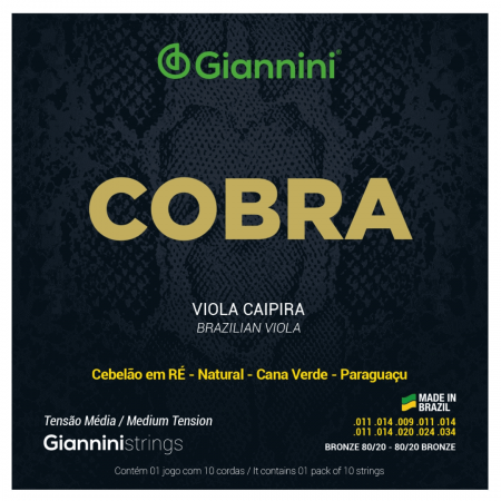 Encordoamento Viola Caipira Cebolão em Ré Cobra Tensão Média Bronze 80/20 Giannini CV82M