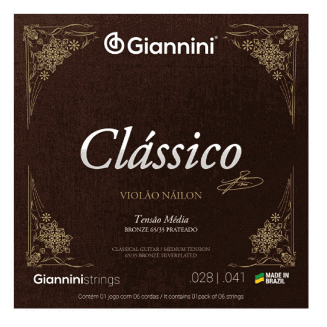 Encordoamento Violão Nylon Giannini Clássico Bronze 65/35 Prateado Tensão Média - GENWPM
