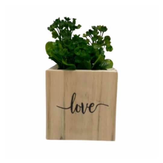 Vaso madeira quadrado: love