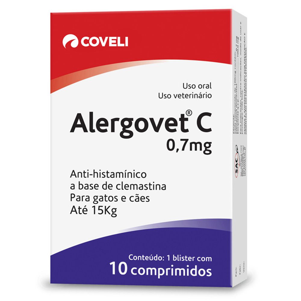 Alergovet C Coveli Para Caes E Gatos 10 Comprimidos 0,7mg