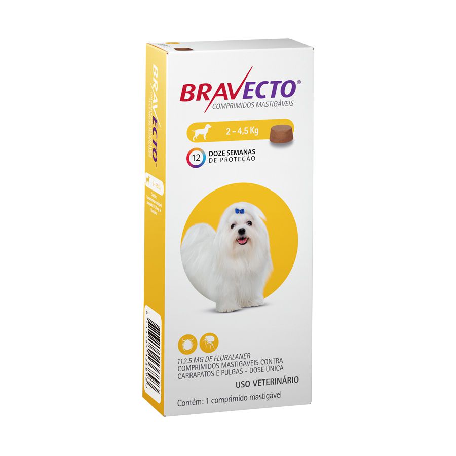 Bravecto MSD Antipulgas e Carrapatos para Cães de 2,5 A 4,5 kg