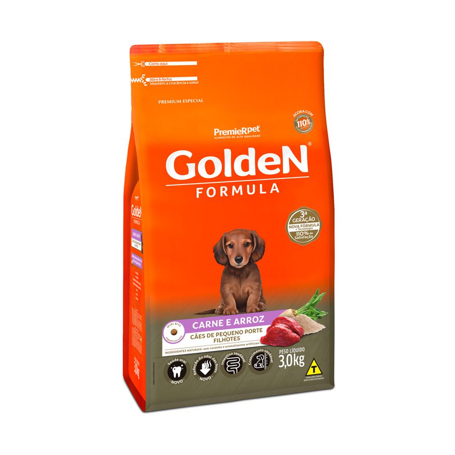 Golden Formula Cães Filhotes Raças Pequenas sabor Carne e Arroz 3kg