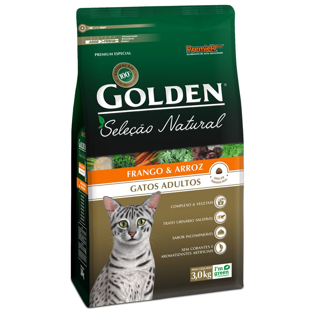 Golden Seleção Natural Gatos Adultos sabor Frango & Arroz 3kg