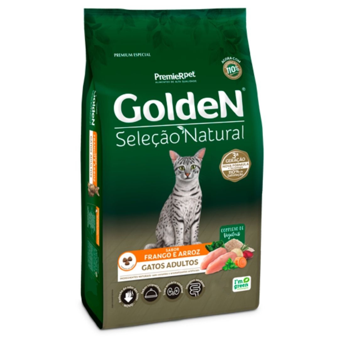 Golden Seleção Natural Gatos Adultos sabor Frango & Arroz 10,1kg