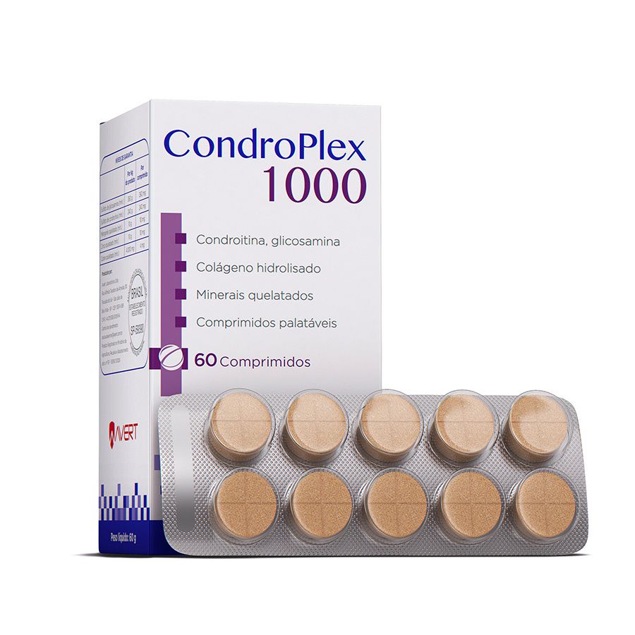 Suplemento Condroplex 1000 Cães E Gatos Avert 60 Comprimidos