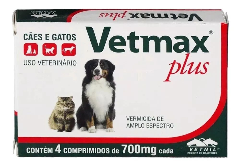 Vermifugo Vetmax Plus Vetnil Para Cães E Gatos 700mg - 4 Comprimidos