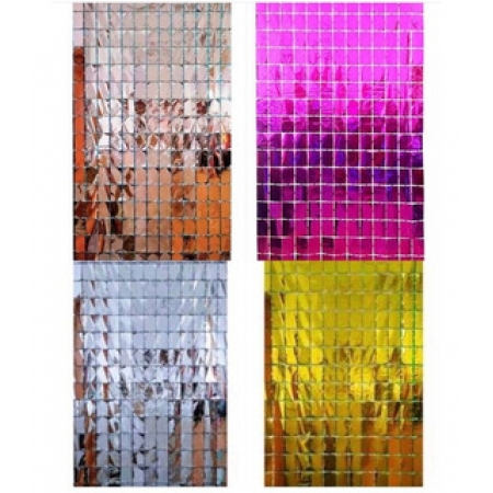 Cortina 1m x 2m Metalizada Quadradinhos Efeito Shimmer Wall para festa