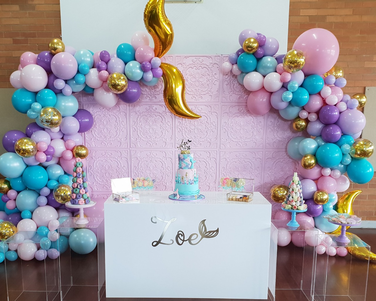 50 Balão Bexiga 8 Pol (Azul Tiffany + Rosa Baby + Lilás) + 25 Balão Dourado 5 Pol Cromado Metalizado
