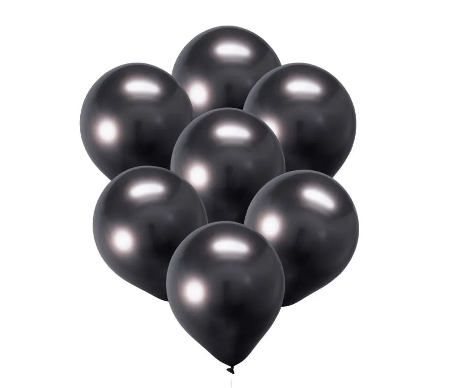 5 Unid Balão Bexiga Preto  9 Pol Cromado Metalizado