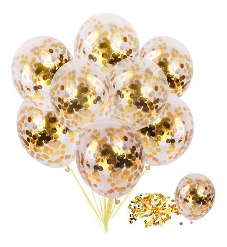 50 Unid Balão Branco 9 Pol + 10 Unid Balão Cristal+  Confete DOURADO Ano Novo 2022 Arco .