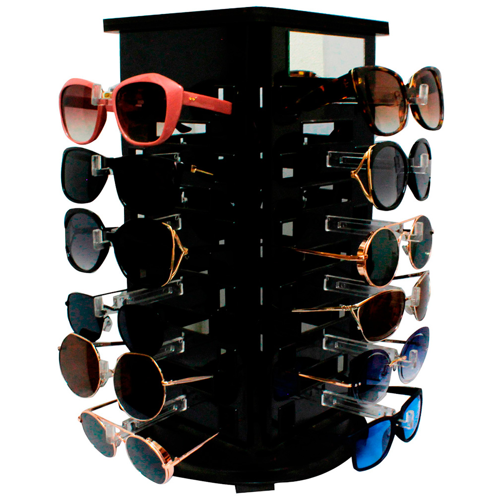 Expositor Giratório para 24 Óculos em Acrílico com Espelhos EP24 Preto - Foto 1