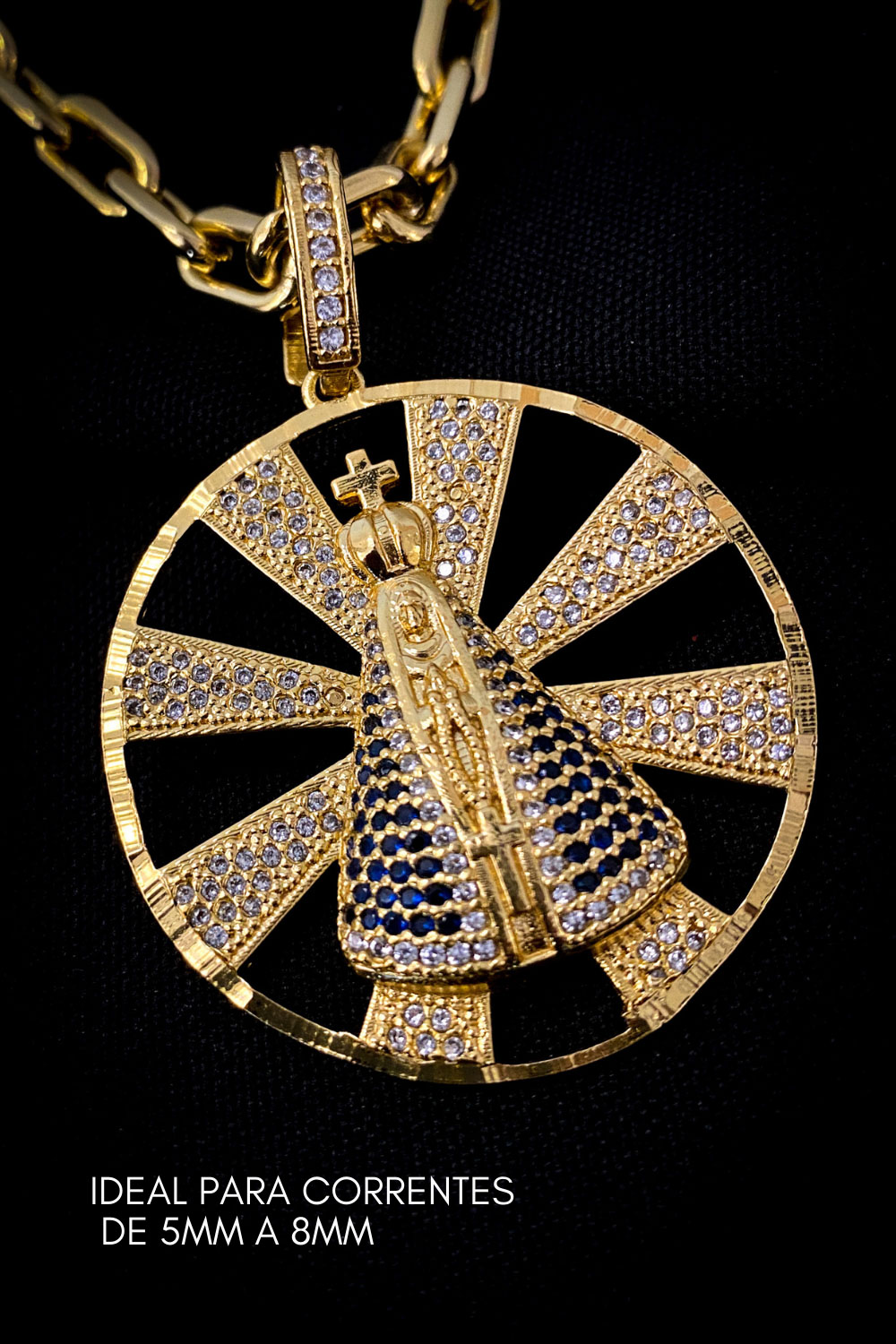 Pingente Medalha Nossa Senhora Aparecida Iluminada -4x4cm- 11,9g- Banhado A Ouro 18k