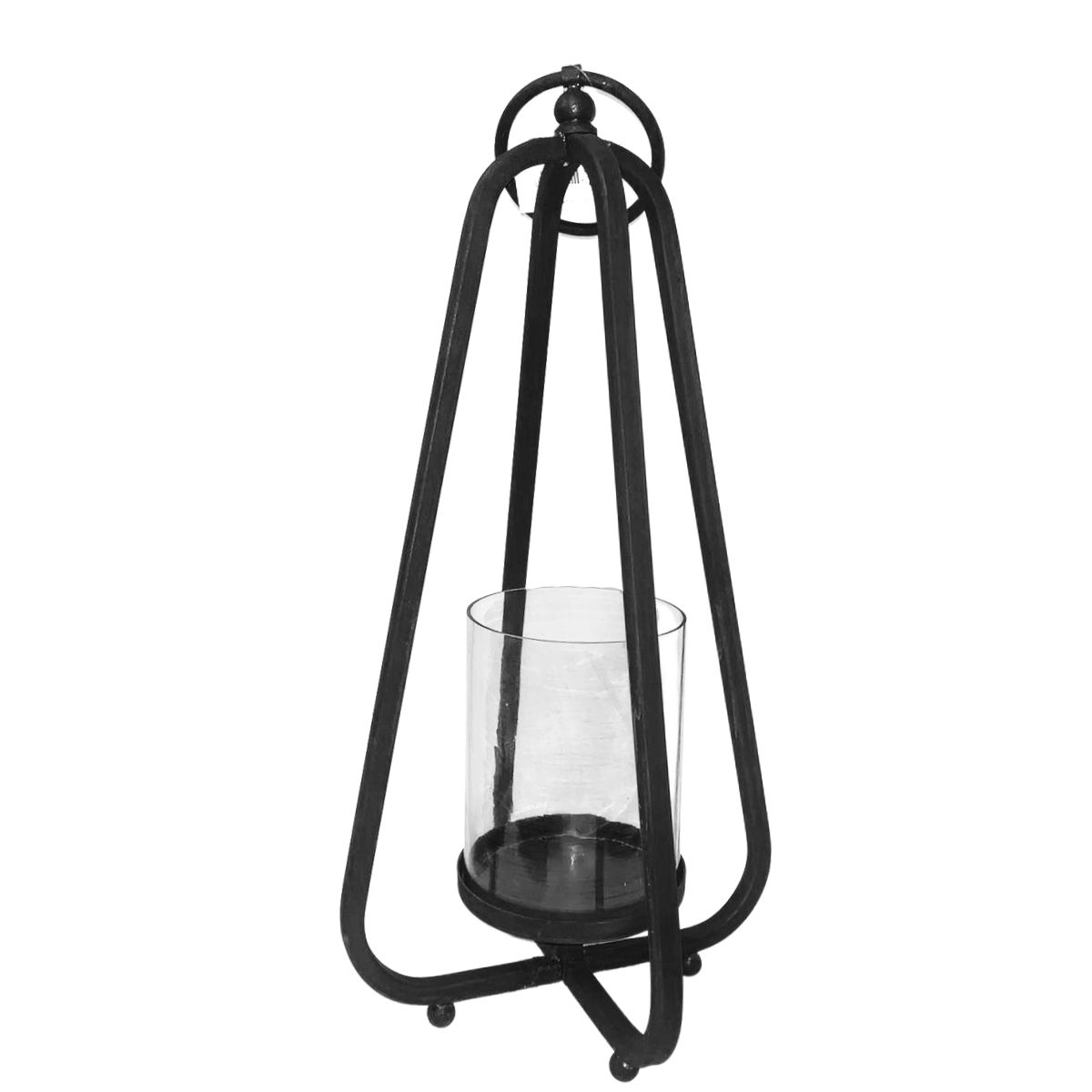Lanterna Triangular Preto Metal com Donzela Pequeno 48x21cm