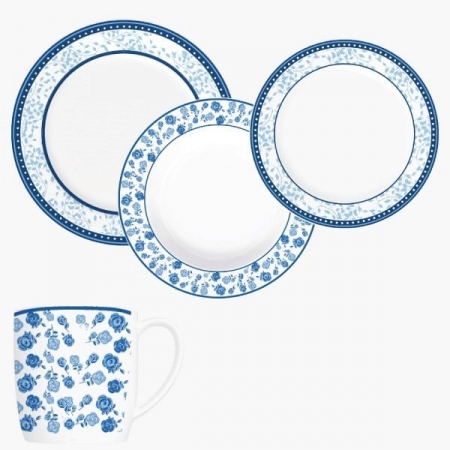 Aparelho de Jantar em Porcelana Fina Jardim Azul (16 Peças)