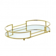 Bandeja Decorativa Oval com Espelho 32x18cm - Dourada