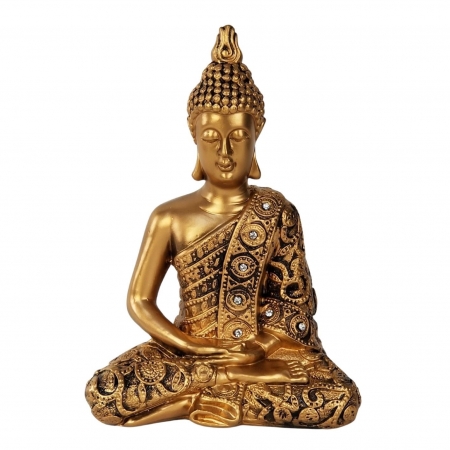 Escultura Buda Thai Sentado - Estátua Decorativa Dourada