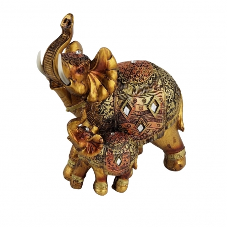 Estatueta Elefante Indiano e Filhote - Objeto Decorativo