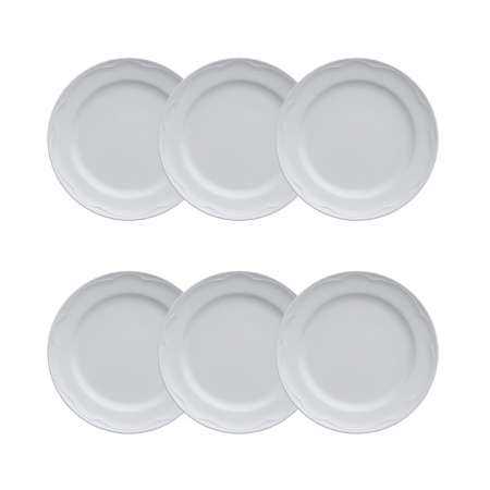 Jogo de Pratos de Sobremesa Porcelana Branca Renda - 6 Peças