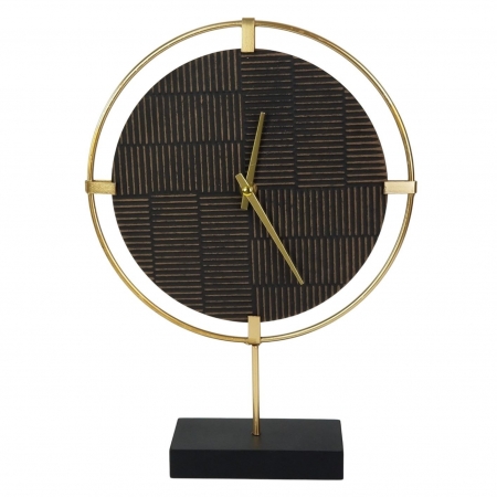 Relógio Decorativo de Mesa - Madeira e Metal Dourado 36x27cm