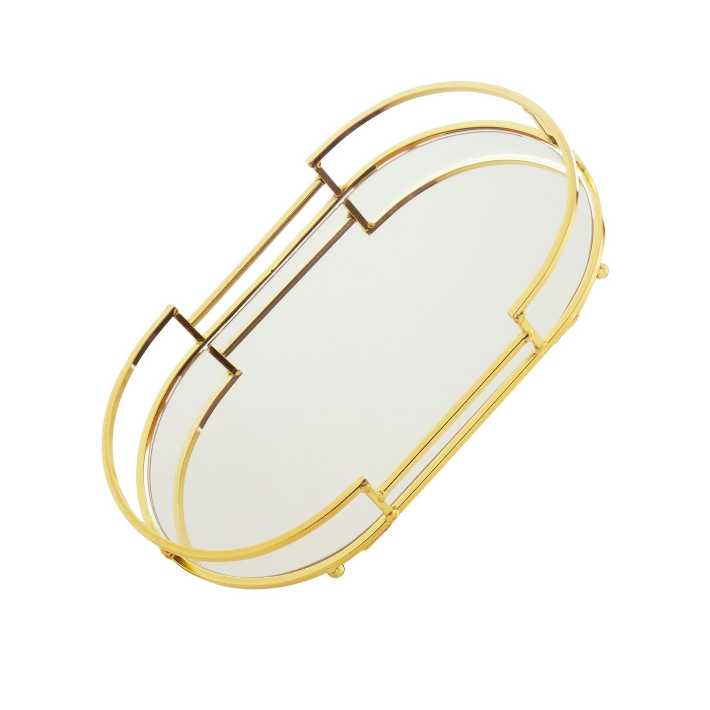 Bandeja Decorativa Oval com Espelho 26x16cm - Dourada