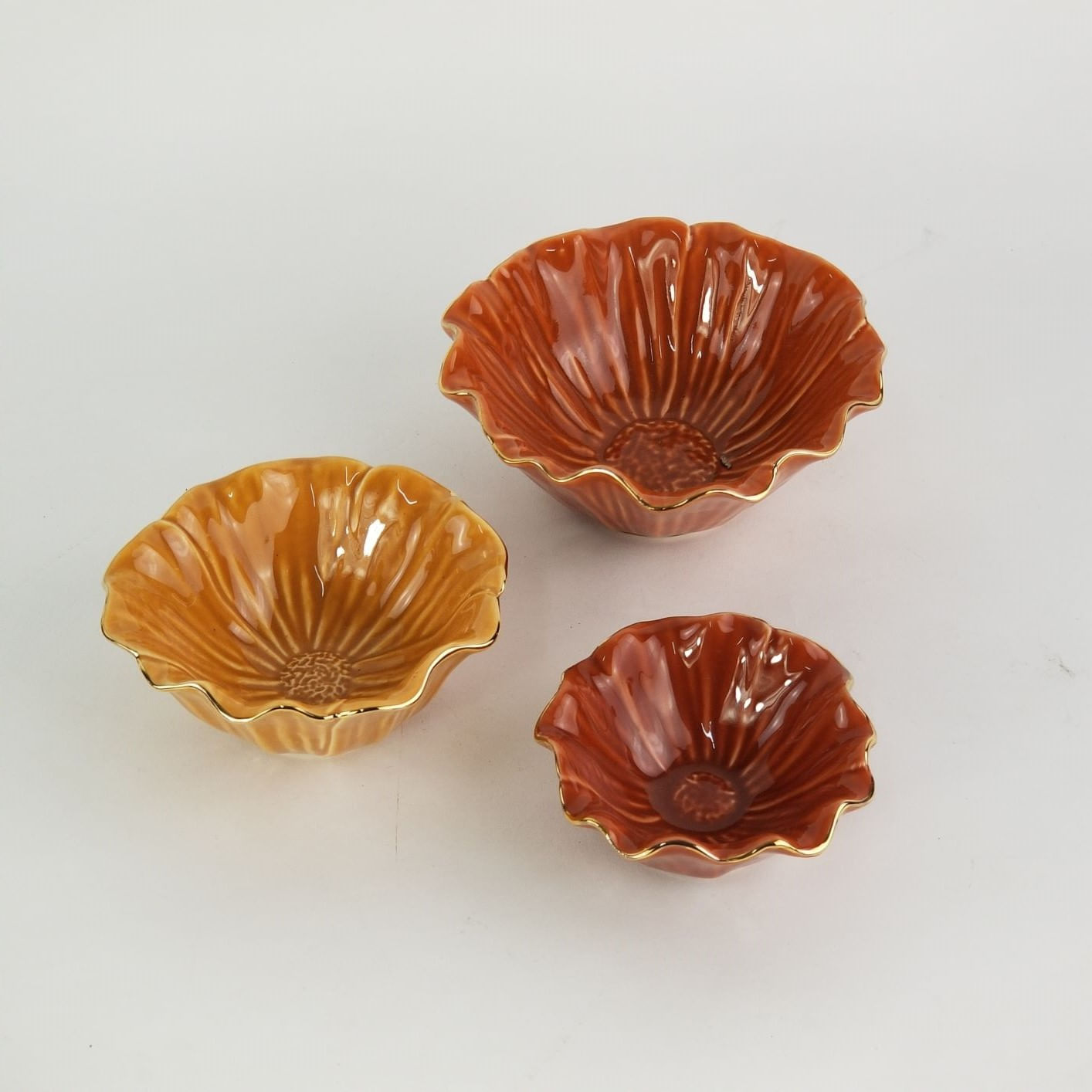 Bowls Forma De Flor - Bordas Douradas Decorativas (3 Peças)