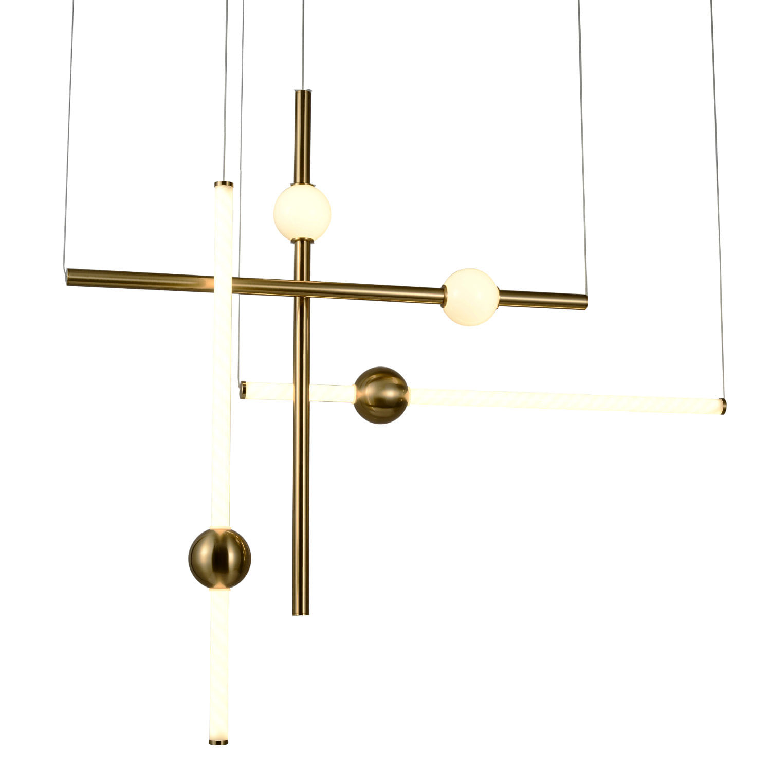 Conjunto Dois Pendentes LED Lineares com Bolinha - Branco e Bronze