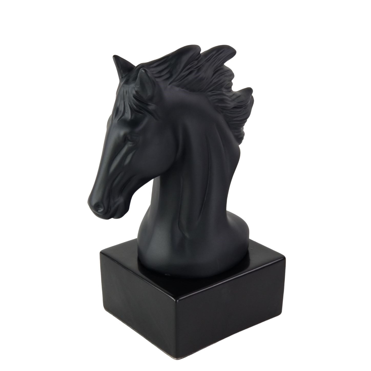 Escultura Decorativa Cavalo Preto em Cerâmica com Base