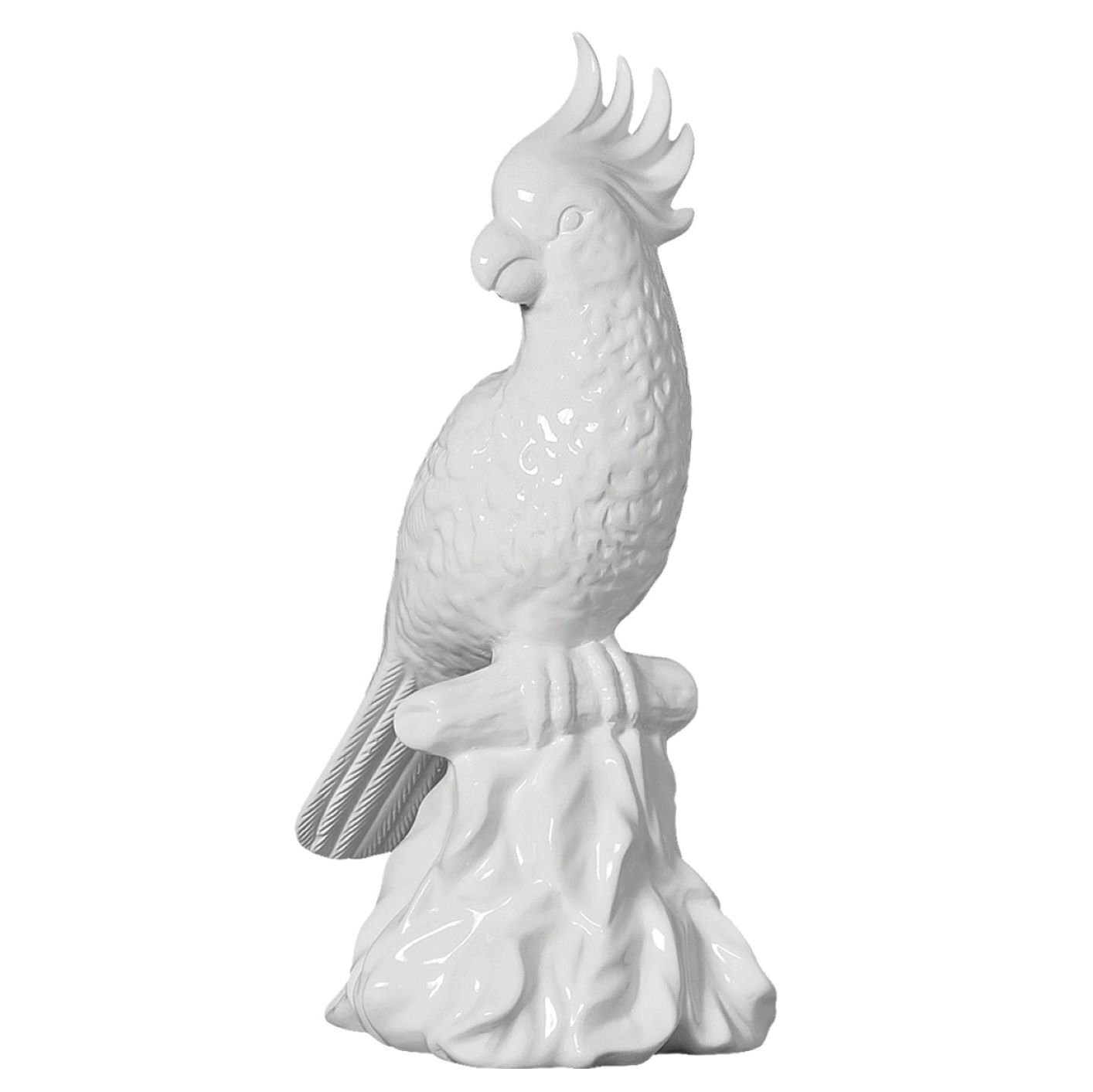 Escultura Decorativa De Cerâmica Pássaro Cacatua - Branco