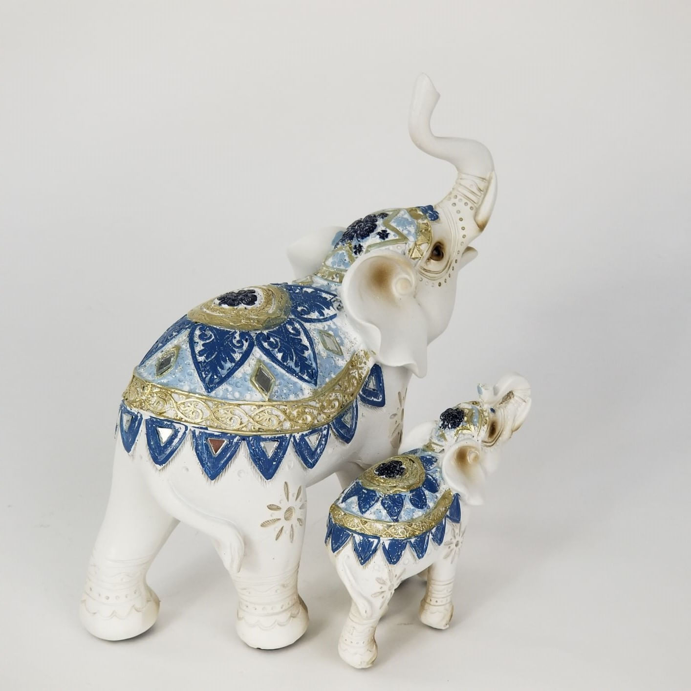 Escultura Decorativa Elefantes Indianos - Mamãe e Filhote