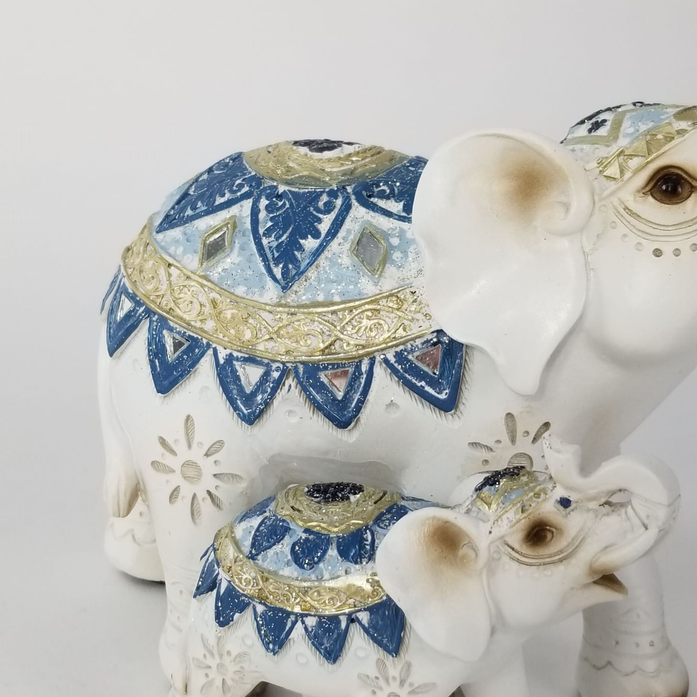 Escultura Decorativa Elefantes Indianos - Mamãe e Filhote