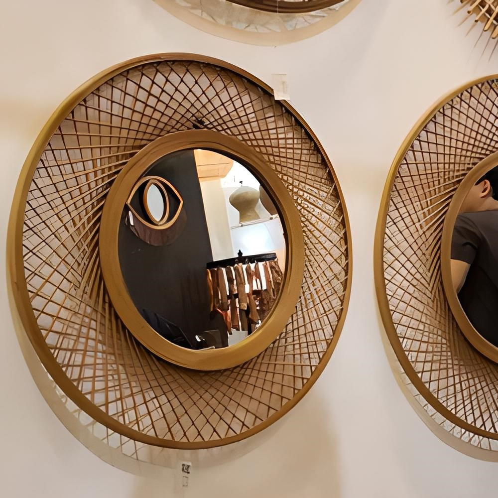 Espelho Grande Decorativo Redondo em Bambu 70cm - Artesanal