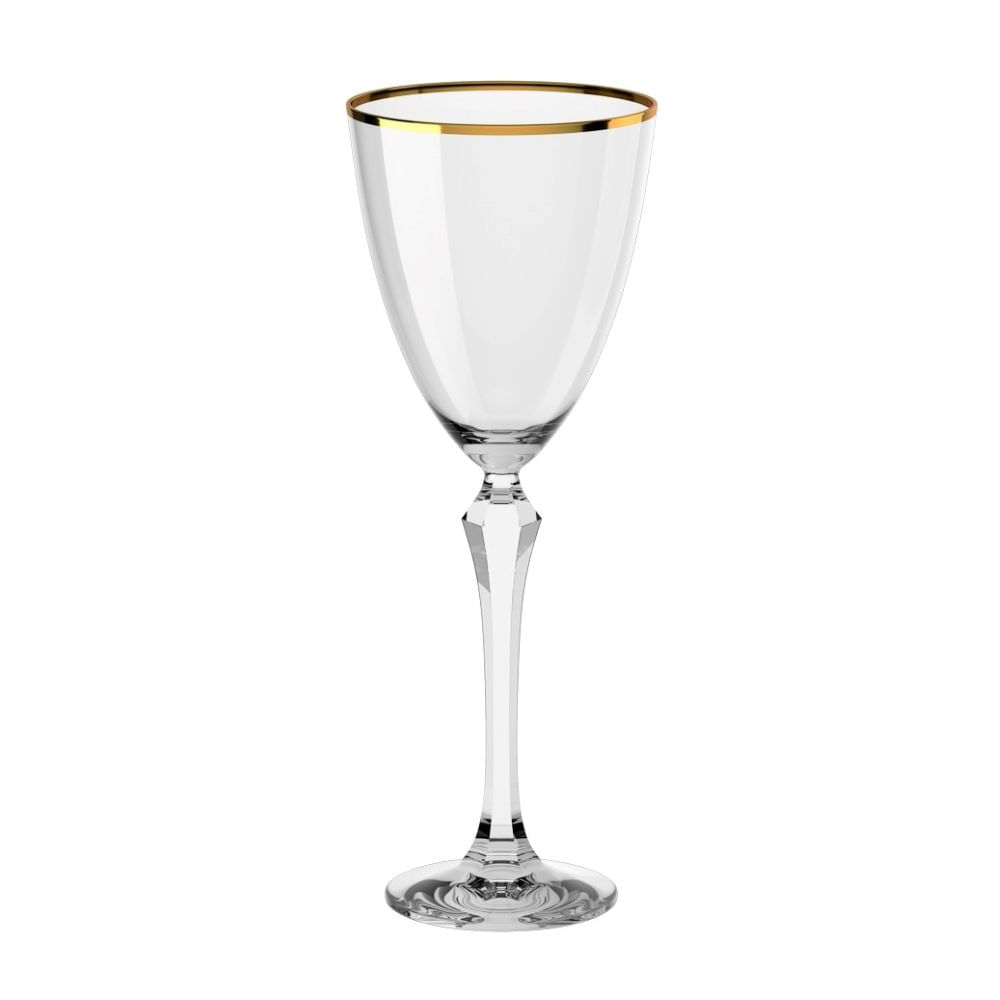 Jogo 6 Taças Para Vinho Branco em Cristal - Filete Dourado