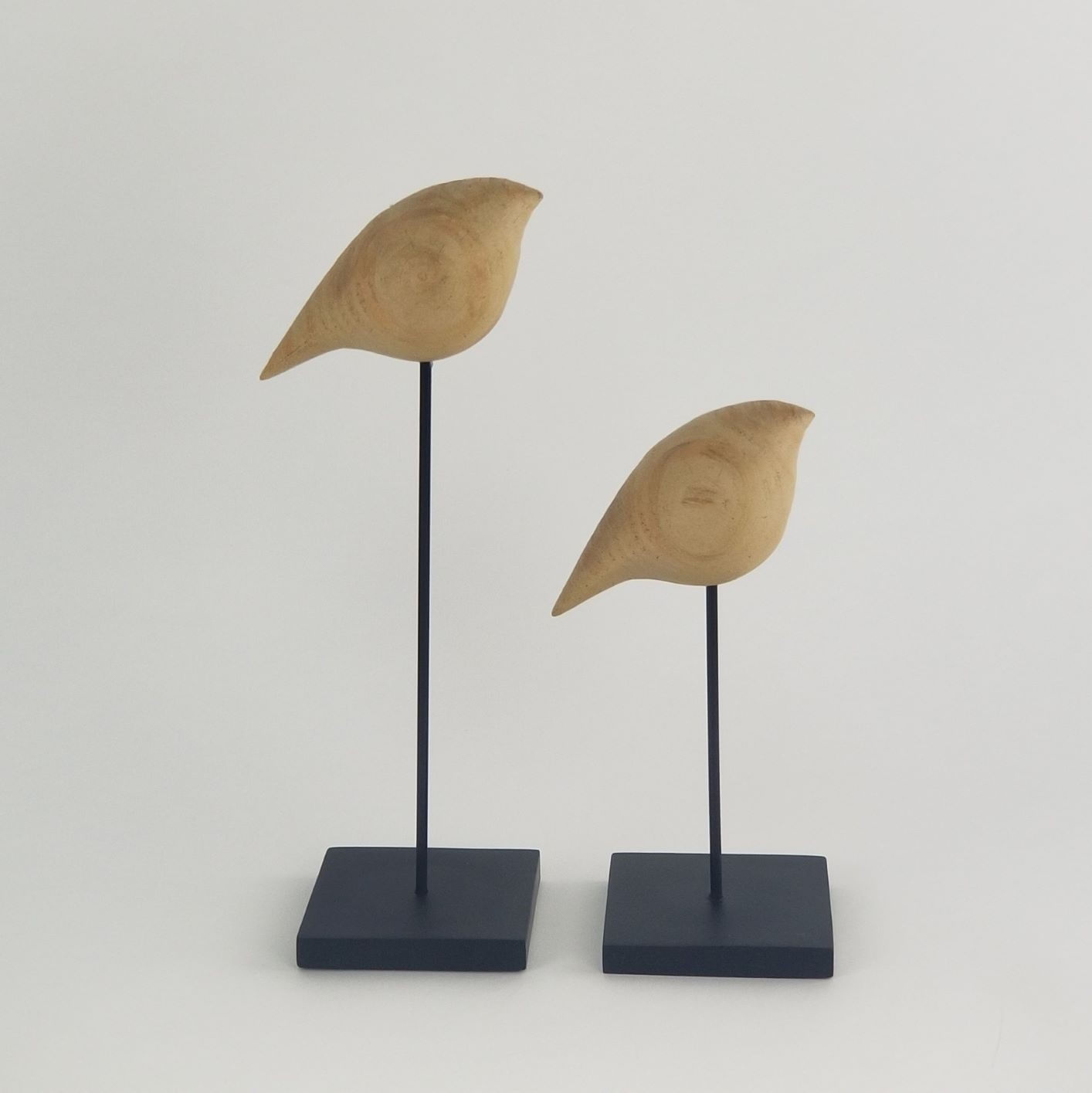 Kit 2 Pássaros Decorativos Cor Madeira - Escultura Rústica