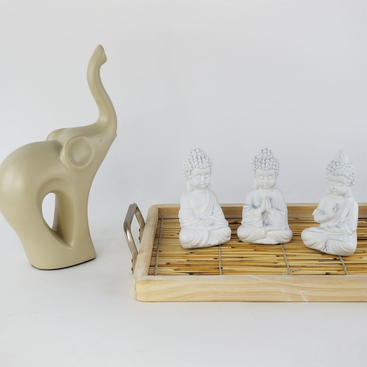 Kit 3 Esculturas de Buda Sentado em Oração, Meditação e Reza