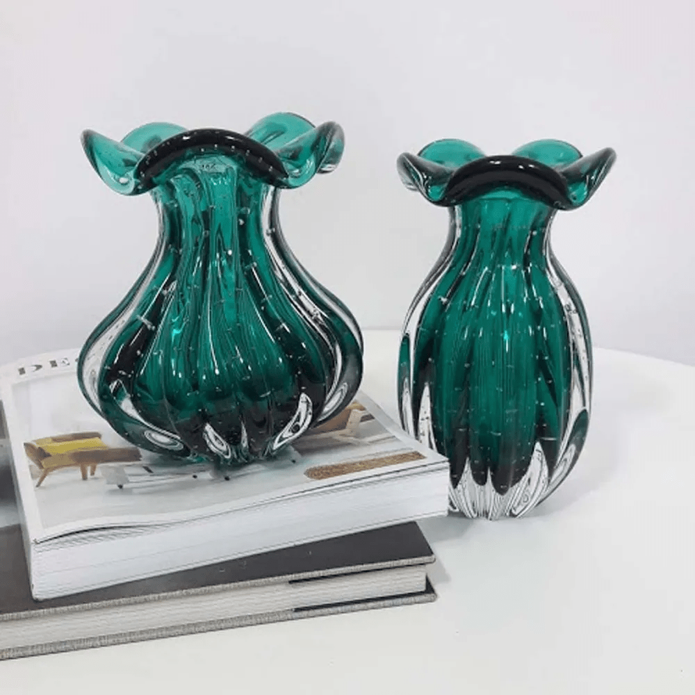 Kit Vasos de Murano Trouxinha São Marcos - Cristal Verde Esmeralda (2 Peças)