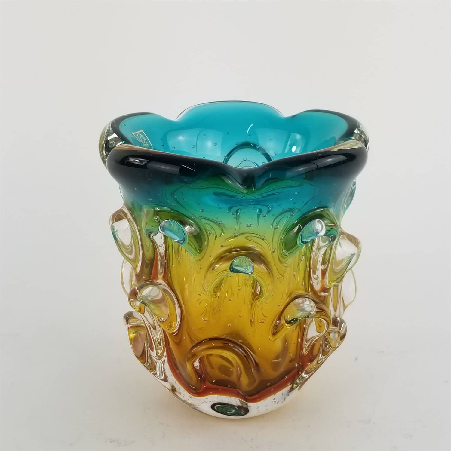 Vaso de Murano São Marcos - Cristal Esmeralda e Âmbar 17cm