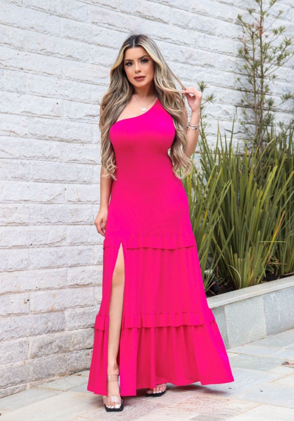 Vestido Longo de Uma Alça Só Pink