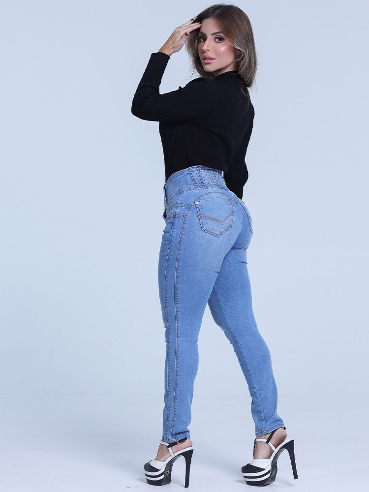 Calça Jeans Cigarreti Modeladora com Elástico no Cós