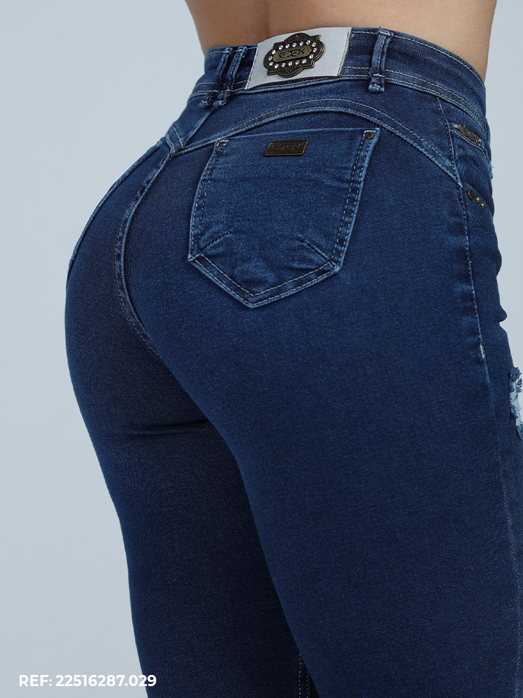 Calça Jeans Cropped Azul Clássico Ultra Modeladora com Destroyed