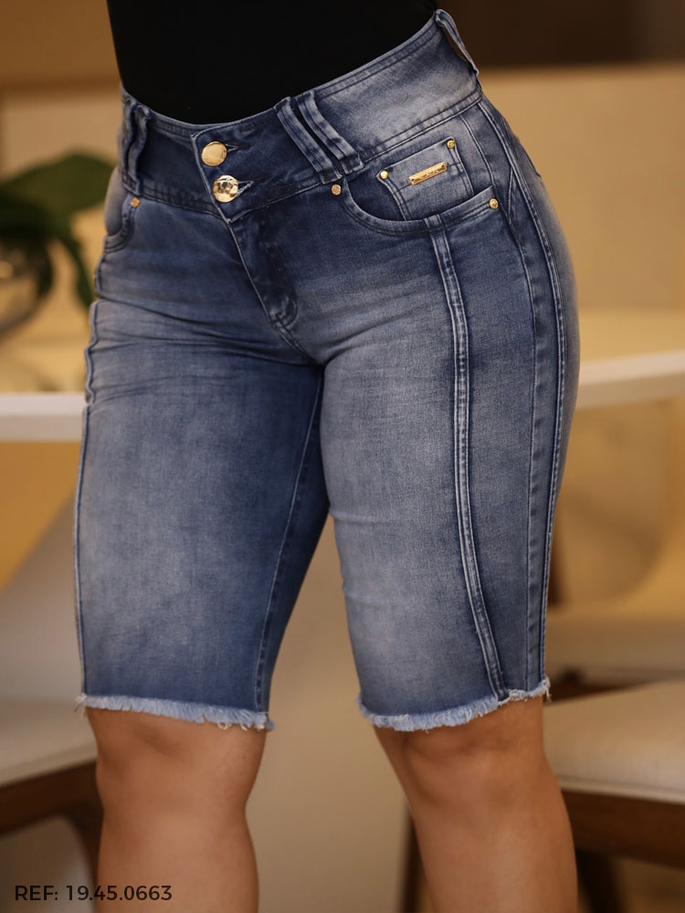 Bermuda Jeans Cintura Perfeita Cós Largo