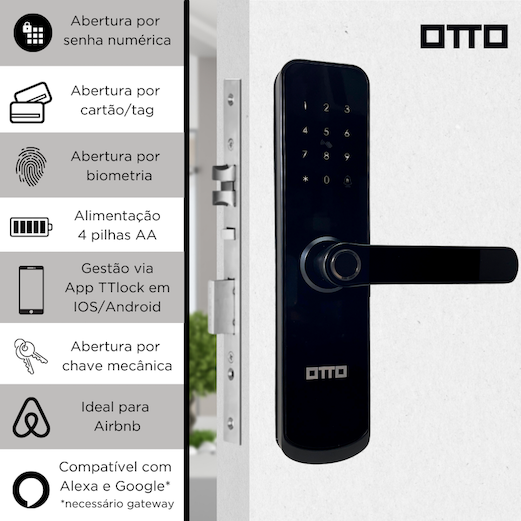 Fechadura Inteligente com Biometria de Embutir - TT100 - Otto Brasil