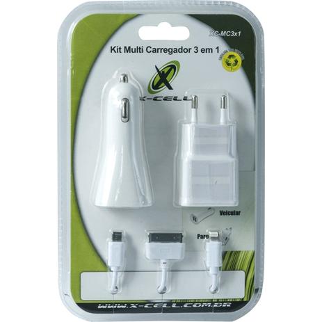Kit Carregador 3 em 1 Micro USB/Lightning/Doc XC-MC3X1 Branco X-CELL. - Xcell