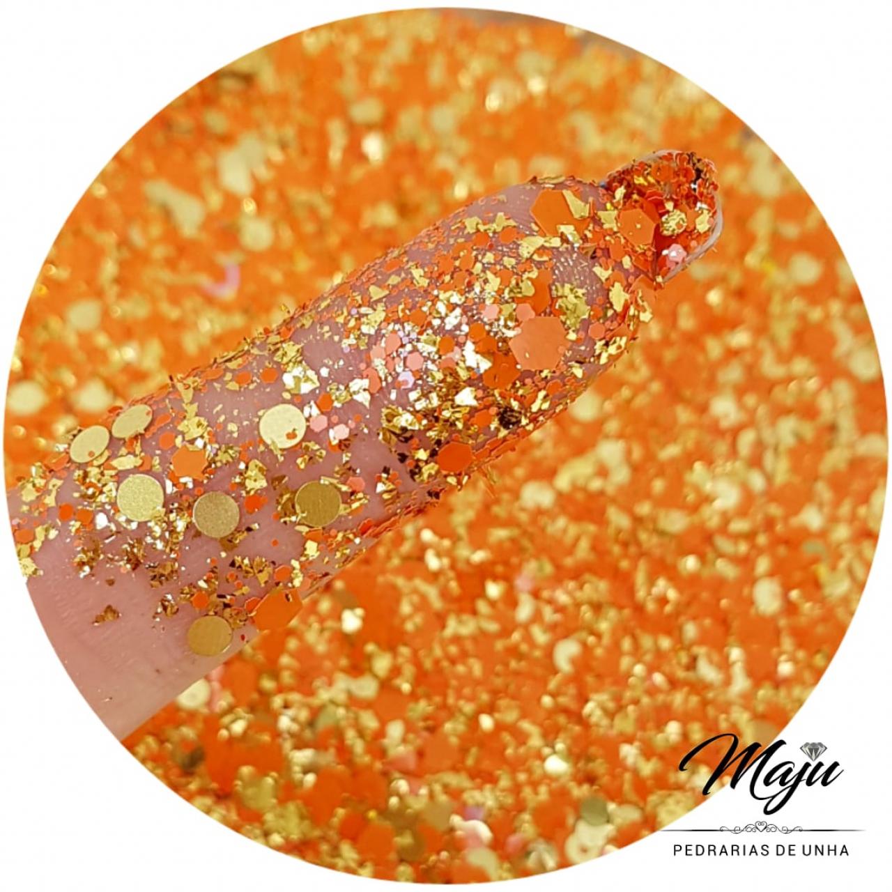 Glitter Flocado Mix De Tamanhos Laranja Com Dourado *Coleçao Fabulosa