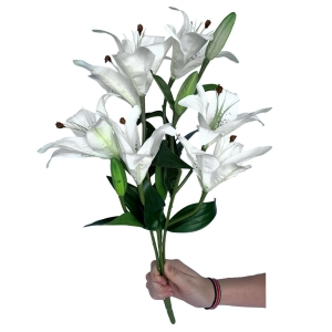 Flor Artificial Buquê De Lírio Em Silicone 50 Cm Toque Real Linha Premium Branco